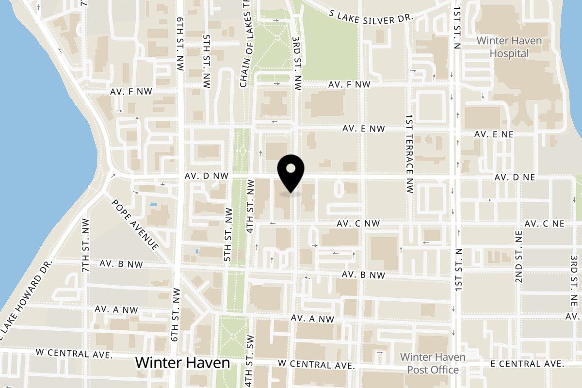 Map showing the location of El Olivo Mexican Restaurant on 301 3rd St NW Unit 363 in Winter Haven